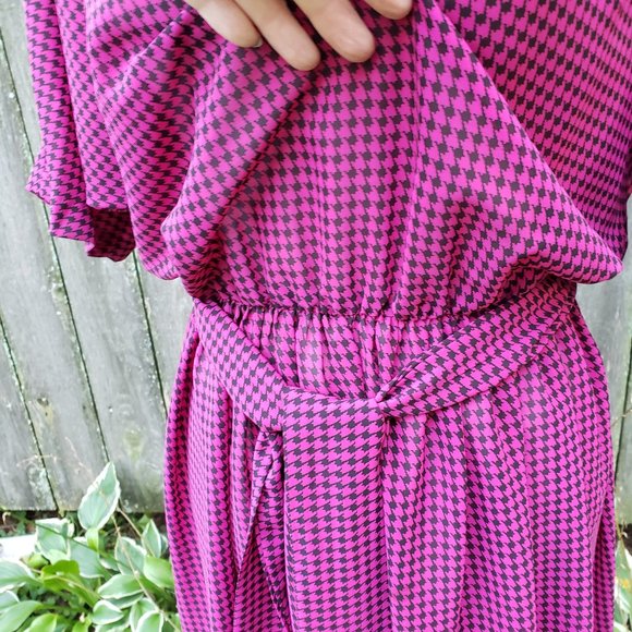 Vintage 80s Toni Todd Pink/Black Houndstooth Dress - Picture 4 of 10